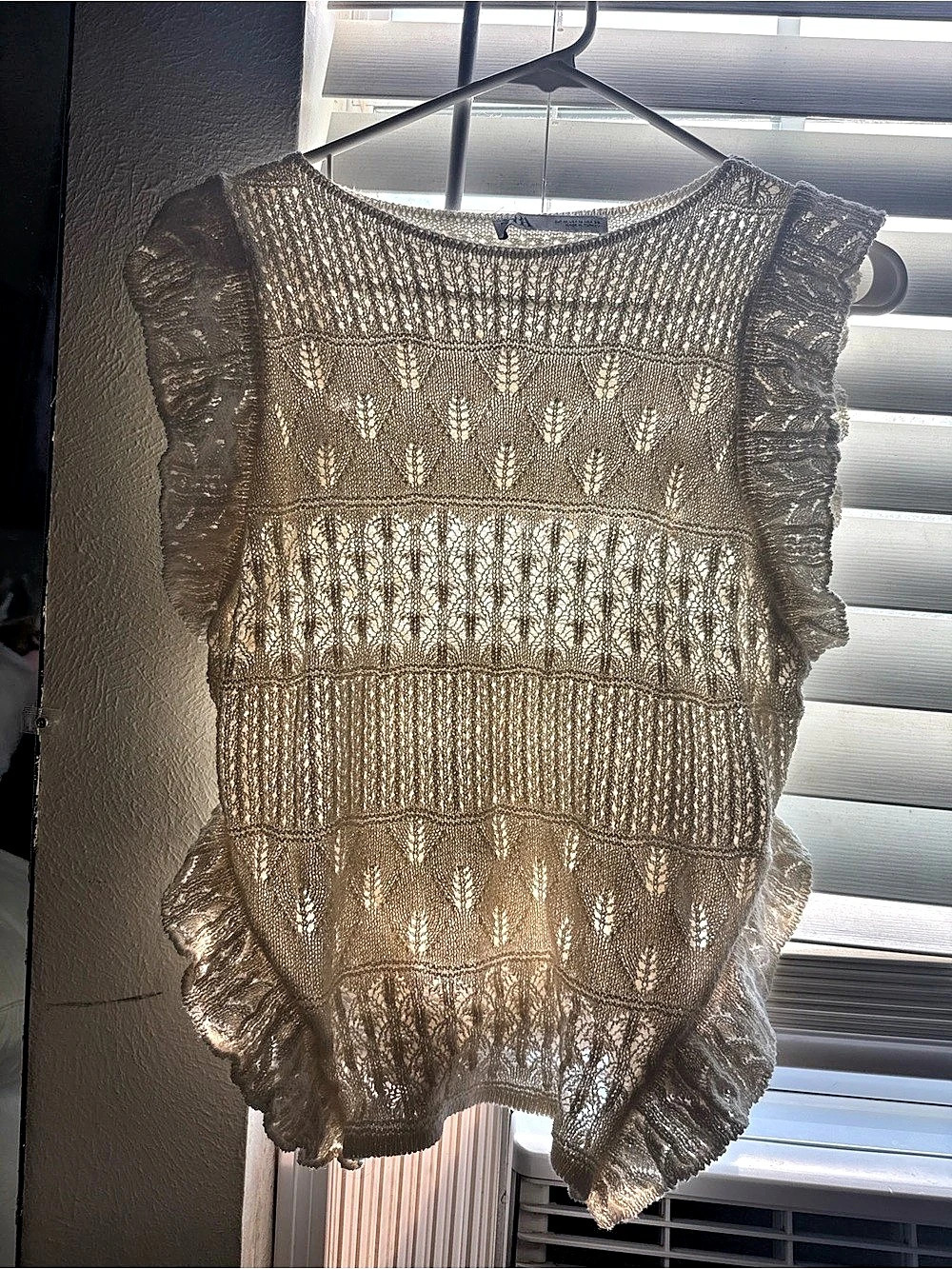 Zara Open-Knit Top Ruffle Tank Top